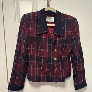 Kasper Women's Burgundy and Navy Plaid Blazer